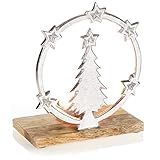 com-four® portacandela con motivo albero di natale - portacandele natalizio con base in legno - portacandele natalizio decorativo - decorazione natalizia (abete con base)