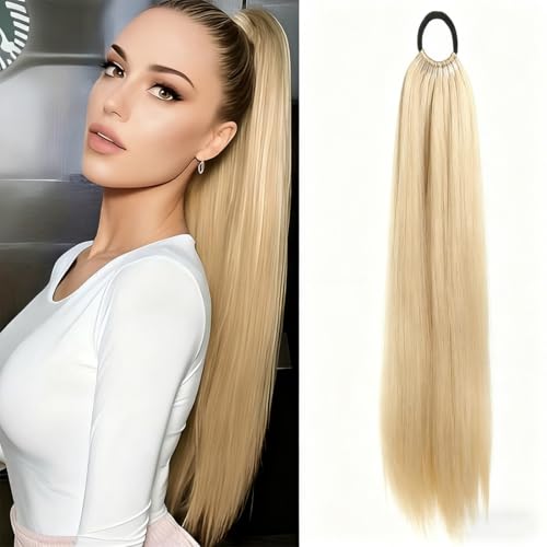 UIEXAY Coleta Postiza Extensiones Pelo Coleta Postiza Pelo Naturalde De 60 Cm De Largo Cabello Liso Cabello Sintético Para Mujeres Y Niñas