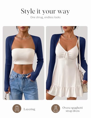 Image of Women's Long Sleeve Shrug Sweaters Knit Bolero Shoulder Open Cropped Cardigan