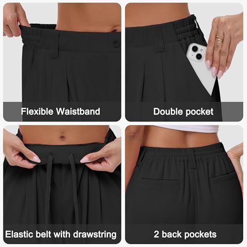 Women's Wide Leg Stretchy Pants - 29'' 31'' Waffle Knit High Waisted Teacher Business Casual Work Pleated Trousers3