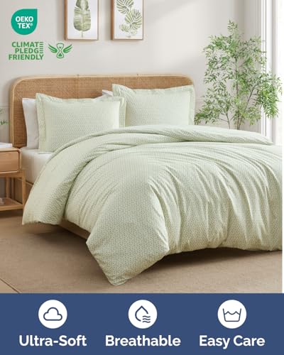 Image of Duvet Cover Cal King Size Set - Extra Soft Floral Duvet Cover 104 x 98 with 2 Pillow Shams - Comfy, Breathable Floral Bedding Set - Hotel Luxury & Fade Free with Zipper Closures & Ties - Blue Garden