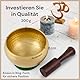 Tibetisches Klangschale-Set für Yoga, Meditation und Entspannung - Gehämmerte tibetische Klangschale Ø 8 cm, Mangoholz-Schlägel und gelbes Ring-Kissen Grün