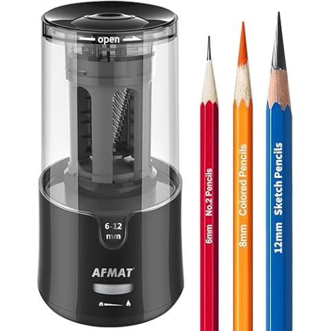 AFMAT Electric Pencil Sharpener for Artist, 8-17mm Super Long Point, Auto Stop & Fast Sharpen, Long Point Pencil Sharpener, Artist Pencil Sharpener Plug in for φ6-12mm Charcoal/Drawing/Colored Pencils Cover