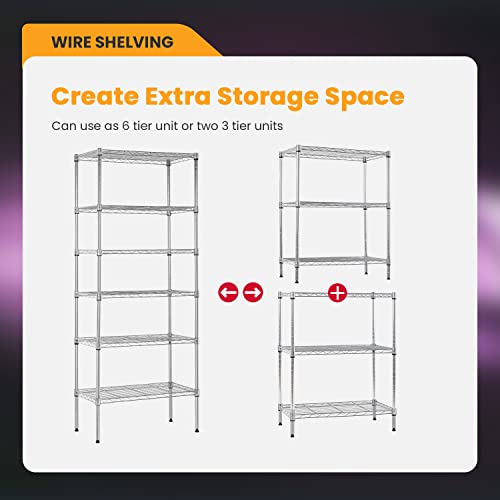 Image of BestOffice Adjustable Wire Shelving Storage Shelves Heavy Duty Shelving Unit for Small Places Kitchen Garage (Chrome, 13 inch D x 23 inch W x 59 inch H)