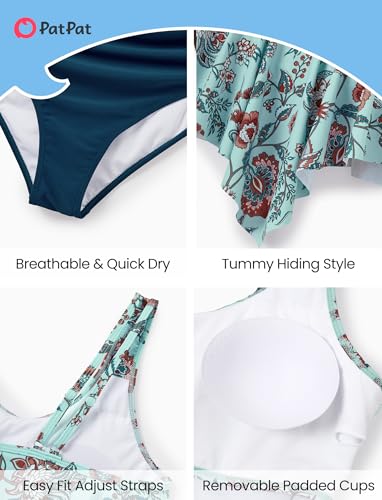 Image of PATPAT Family Matching Swimsuits Two Piece Hawaiian Tropical Beach Bikini and Swim Trunks Set Mommy and Me Bathing Suits