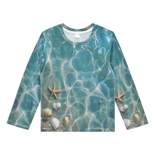 Starfish Water Reflection Turquoise Rash Guard Shirt for Boys Sun Protection Shirt for Kids Toddler UPF50+ 5-6T