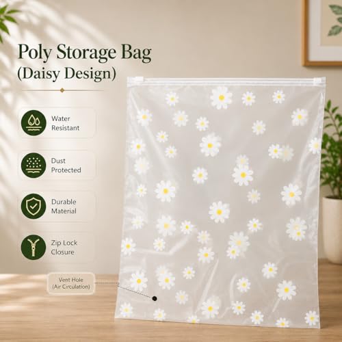 Image of PulGos 24 Pcs, 45 x 35 Cm Saree Cover for Storage | Floral Printed With Zip | Frosted Transparent Bags | Multipurpose Bag for Clothes & Accessories | Packing Covers for Wardrobe Organizer & Traveling