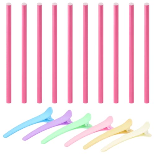 10 Piezas Bigudies para Rizar el Pelo, 6 Pinzas de Pico de Pato, Rizador Pelo sin Calor Sin Daños, Rulos Flexibles para Rizar Pelo, Rizador Pelo para Dormir Durante la Noche, para Mujeres