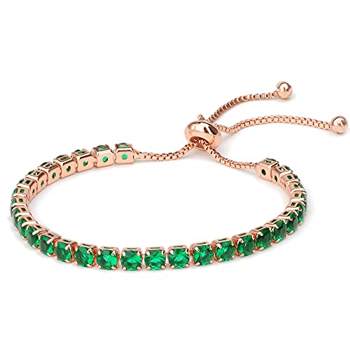 Tennis Bracelet for Women, 14K Rose Gold Plated, Rainbow Series Length Adjustable Slider Bracelet for Women Girls, Inlaid Sparkle Diamond Cut AAA+ Cubic Zirconia