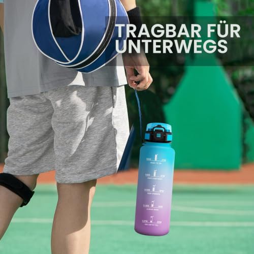 Wasserflasche 1.5L, Sport Trinkflasche mit Strohhalm, Auslaufsicher, Motivierende Wasserflasche mit Zeitmarkierung, Kohlensäure Geeignet… – Ansicht 3