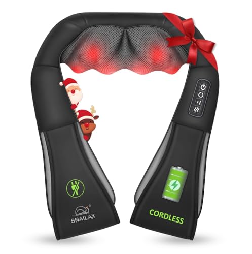 Snailax Cordless Shiatsu Neck & Shoulder Massager with Heat, Portable Massagers for Neck, Shoulder, Back, Lumbar, Foot