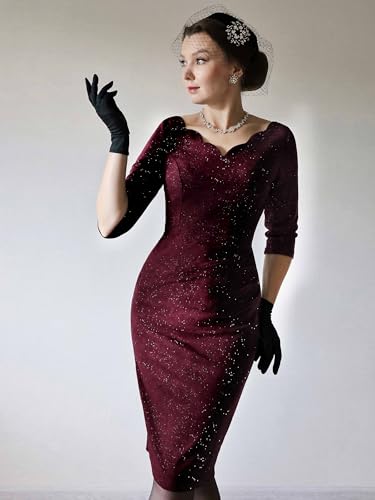 Miusol Women's Retro Ruffle Style 3/4 Sleeve Sparkly Cocktail Dress4