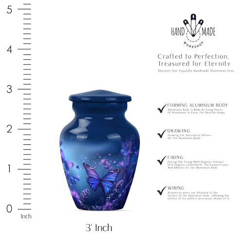 Image of Blue Butterfly Urn for Ashes - Large Cremation Urns for Human Ashes Adult Male Female - Decorative Urn for Adult Female - Funeral Urns for Women - Large and Keepsake Pack of 2