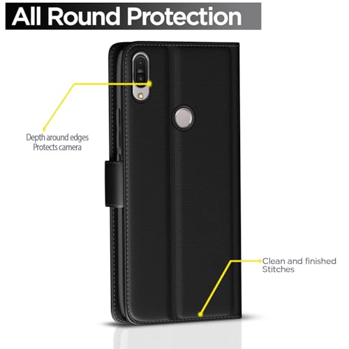 Image of Pikkme Asus Zenfone Max Pro M1 Flip Cover Leather Finish | Inside TPU with Card Pockets | Wallet Stand and Shock Proof | Complete Protection Flip Case (Black)