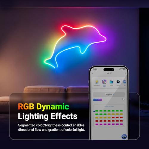 Image of NEEWER 16.4ft /5m LED Strip Lights, Smart AI RGB IC Flexible Cuttable Neon Rope Light, App Control, Bedroom Gaming Room Indoor Home Classroom Wall Decor, Compatible with Google Assistant Alexa, NS02