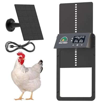 Automatic Chicken Door with Light Sensor & Timer, Solar Chicken Coop Door with Multiple Modes & USB-C Charging, Auto Chicken Coop Door with LCD Display