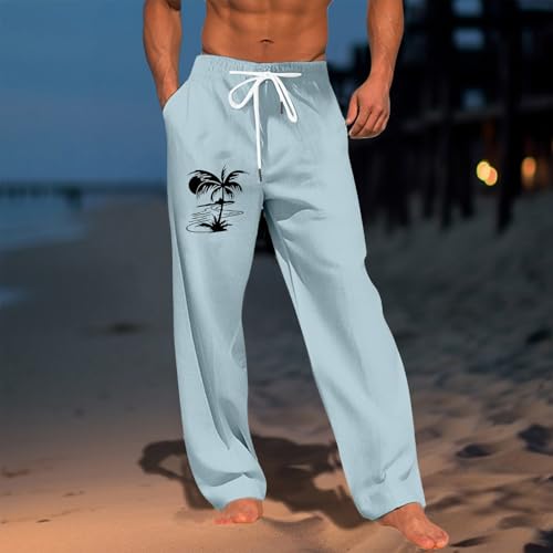DuDubaby Mens Casual Pants Cotton Linen Elastic Waist Drawstring Loose Fit Vacation Trousers with Pockets2