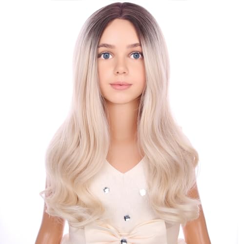 Image of PATTNIUM Long Blonde Wigs Long Curly Wavy Ombre Blonde Wig Middle Part Girls Wigs Heat Resistant Synthetic Hair Wigs