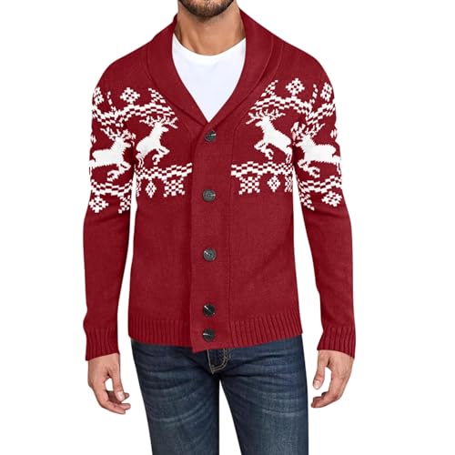Men's Christmas Cardigans Ugly Sweaters Button Down Shawl Casual Outerwear Reindeer Snowflake Knit Cardigan Sweater