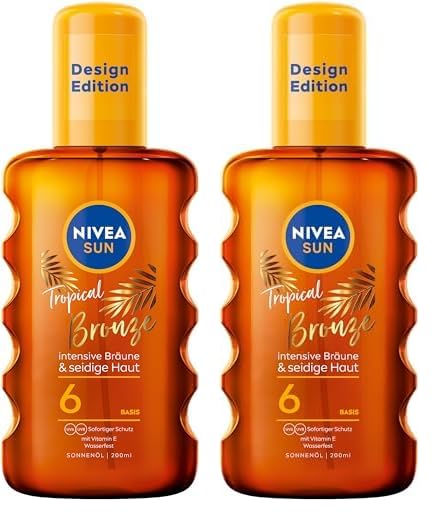 NIVEA SUN Tropical Bronze Ölspray LSF 6 (200 ml), Sonnenschutz für langanhaltende Bräune ohne Selbstbräuner, Sonnenspray mit Carotin-Extrakt und Vitamin E (Packung mit 2)