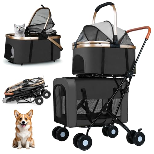 Double Pet Stroller for Dogs and Cats: Dog Stroller Foldable Trav...