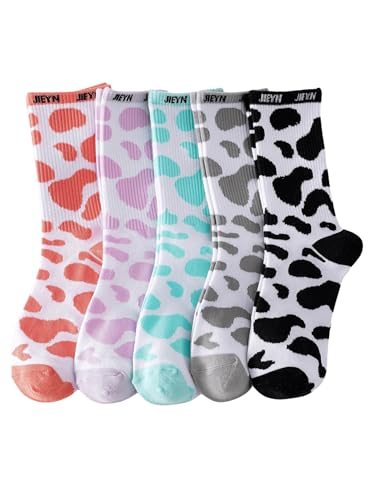 SHENHE 5 pares de meias femininas engraçadas com estampa de vaca meias de cano médio, Multicor, 39