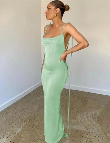 Image of Doweha Women Backless Cowl Neck Cocktail Going Out Dress Halter Slip Long Semi Formal Party 2026 Spring Summer Maxi Dress