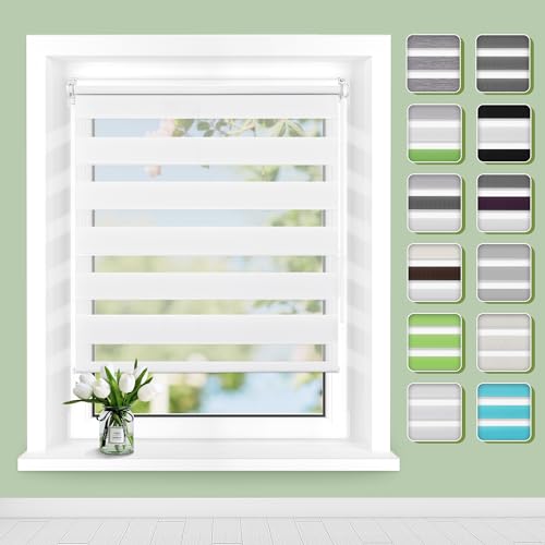 Doppelrollo Klemmfix ohne Bohren B40 x H150cm(Stoffbreite 36cm) Weiß,...