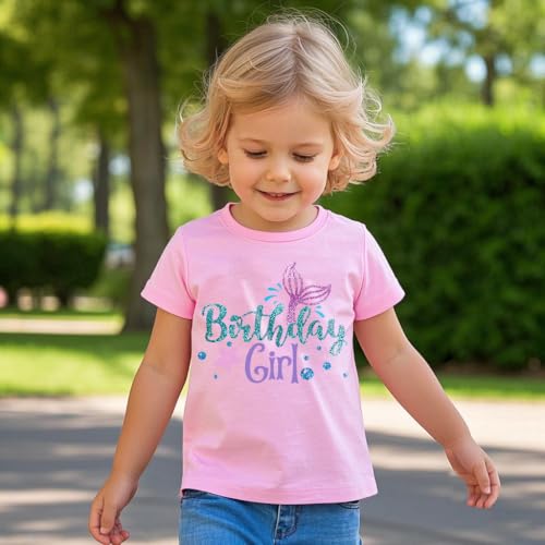 Image of Birthday Girl Shirt 2nd 3rd 4th 5th 6th 7th Girls Birthday T-Shirts Toddler Mermaid Unicorn Cotton Short Sleeve Tee Tops