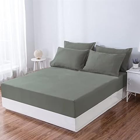 Ruccit Sage Green Fitted Sheet King Size Extra Deep 41CM Washed Cotton Fitted Bed Sheet King Bed Green All-around Lasting Elastic Deep Fit Solid King Bottom Sheet Only-Soft,Durable,Easy Care Cover