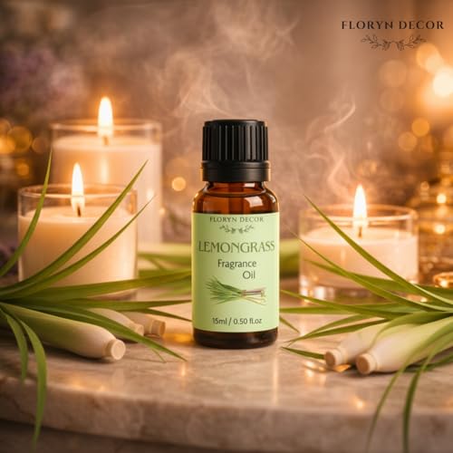 Image of Floryn Decor 15ml Aroma Oil Fragrance Oil for Diffuser, Candles, Soap & Aroma Therapy | Long Lasting Floral Scent | Premium Concentrated Aroma Oil (Lavender&Lemongrass)