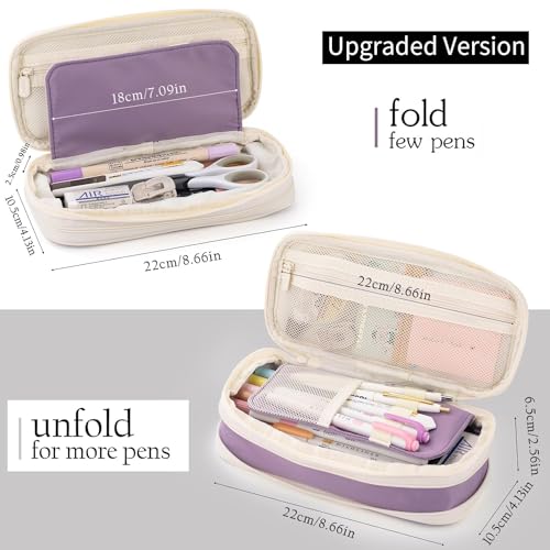 Image of LABUK Large Capacity Pencil Case Pouch, Cute Aesthetic Big Capacity Zipper Cases Pen Portable Office Stationery Makeup Bag, Desk Organizer for College Adults Women Men (Purple)
