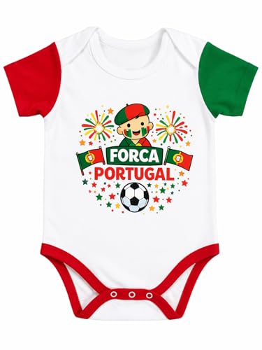 Générique Body Bébé Portugal – 100% Coton Doux – FORÇA PORTUGAL – Body Bébé Foot Coupe du Monde – Garçon Fille – Manches Rouge & Vert –...