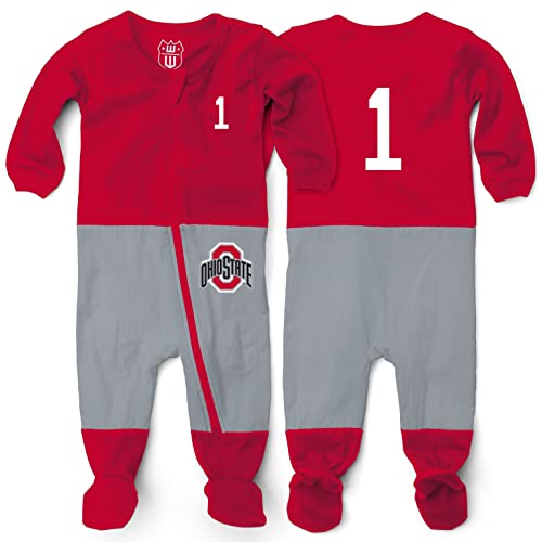 Wes and Willy Baby College Sports Fan Football Jersey Sleeper (Ohio State Buckeyes, 6 Months) Red