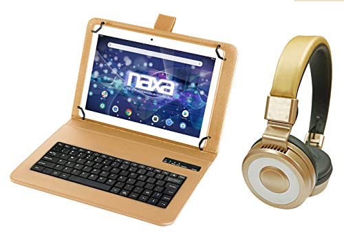 Image of NAXA Electronics NID-1051 10.1 inch Full HD Android 9.0 Tablet with Bluetooth Keyboard and Headphone, Gold