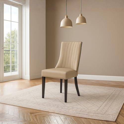 Image of Royaloak Milan Italian Leatherette Dining Chair | Elegant Dining Chair for Home with Piping Design & Leatherette Seat | Solid Wood Legs, Modern Design & Comfortable Dining Table Chair