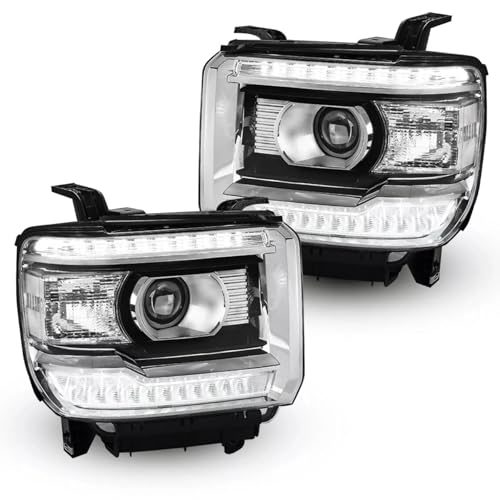 Plcenter Headlight Clear Lens LED Daytime Running Lamps for GMC Sierra 1500 14-18