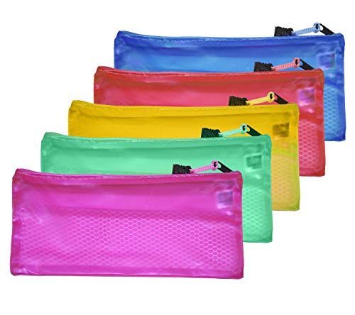 Image of TULMAN Polypropylene Mesh Zippered Pencil Pen Stationary Case Travel Document Holder Bag (23.5 Cm X 11 Cm, Pack of 5)