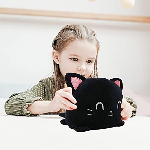 AnVerse Flip Cat Plush Toy, Reversible Mood Cuddly Toy, Moody Plush Toy, Cute Double-Sided Plush Toy Gifts for Babies, Children, Girls, Boys (Black cat)