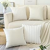 JOTOM Set of 4 Faux Fur Plush Cushion Covers Decorative Throw Pillow Covers Striped Soft Fuzzy Pillowcase Cozy Velvet Square Pillow Covers for Couch Sofa Bedroom Home Car Decor 45x45 cm (Cream)