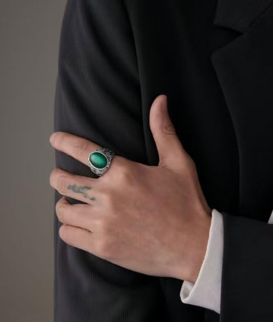 LXBQYSTO Retro Large Black Stone Wedding Band For Men Classical Gothic Stainless Steel Rings - Image 2