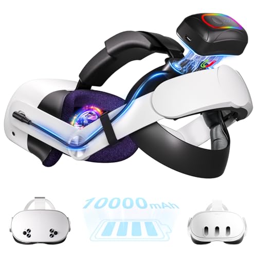 Image of 10000mAh Battery Head Strap for Meta Quest 3s /3 with Cool RGB and Magnetic Battery Design,for Oculus Quest 3 /3s Accessories Extra VR Playtime Premium Comfort & Adjustable, Reduce Facial Stress ( VR Machine Not Include)