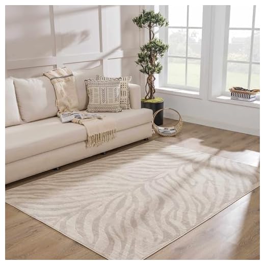 Hauteloom Manteca Animal Zebra Print Living Room Bedroom Dining Room Area Rug - Distressed Faded Style - Cream, White, Beige, Gray - 6'7" x 9'