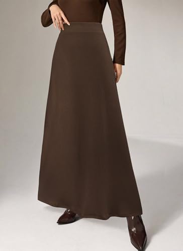 POPZONE Women's Knit Maxi Skirt Fall Winter Casual Ribbed Long Skirts with Pockets Elastic High Waist Elegant Office Skirts3