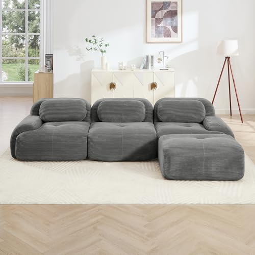 Image of Corduroy Modular Sectional Sofa, Oversized Cloud Couches for Living Room