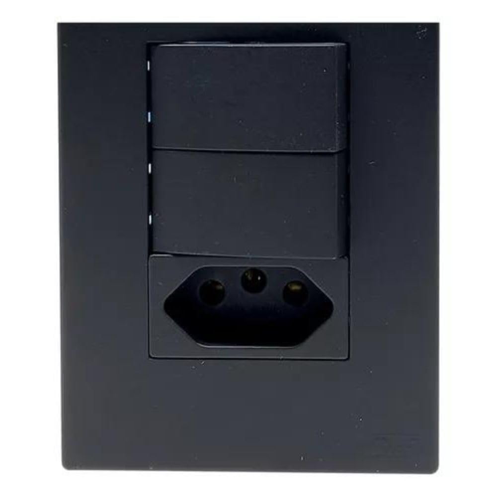 PLACA CONJUNTO DE 2 INTERRUPTORES COM TOMADA 20A RECTA SATIN BLACK