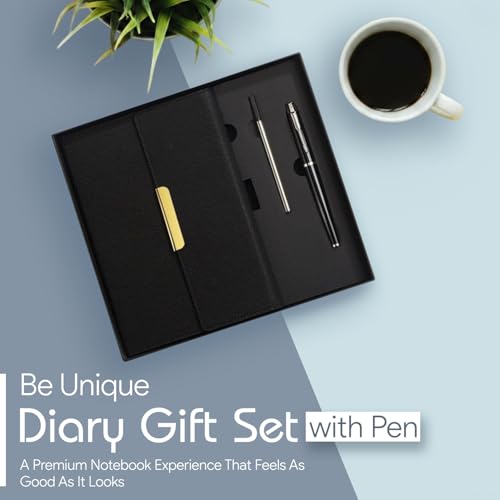 Image of CAVALO - Be Unique Diary Gift Set with Pen | Premium Notebook with Pen & Extra Refill | 6 x 8 Inch, 240 Lined Pages, Undated | Ideal for Corporate Gifting, Office Use, Diwali & New Year Presents (Black Line Diary Gift Set)