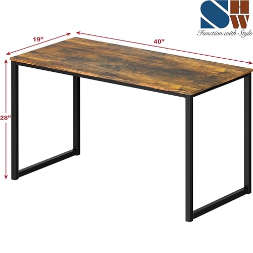 Image of SHW Mission 40-Inch Home Office Computer Desk, Rustic Brown