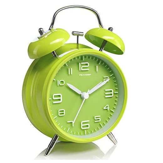 Peakeep 4 Inches Twin Bell Loud Alarm Clock for Heavy Sleepers, Battery Operated Old Fashioned Alarm Clock (Green)