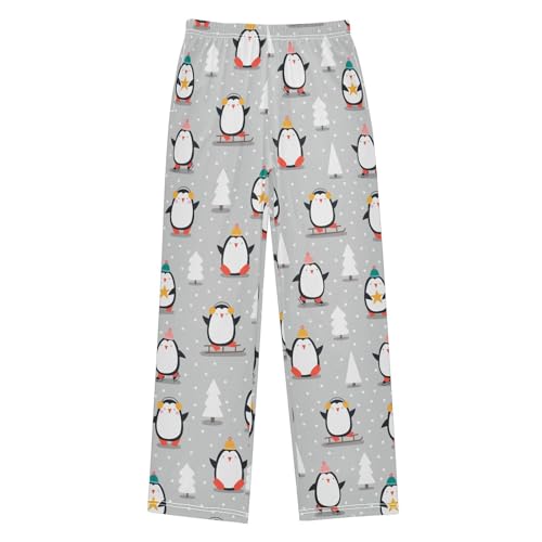 ZZXXB Winter Penguin Snow Trees Boys Long Pants Soft Trousers Elastic Waist Kids Lounge Bottoms with Pockets S-XL